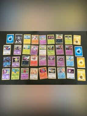 Pokemon Trading Cards Assortment - Purple, Yellow, Green, Blue- Lot of 67 cards